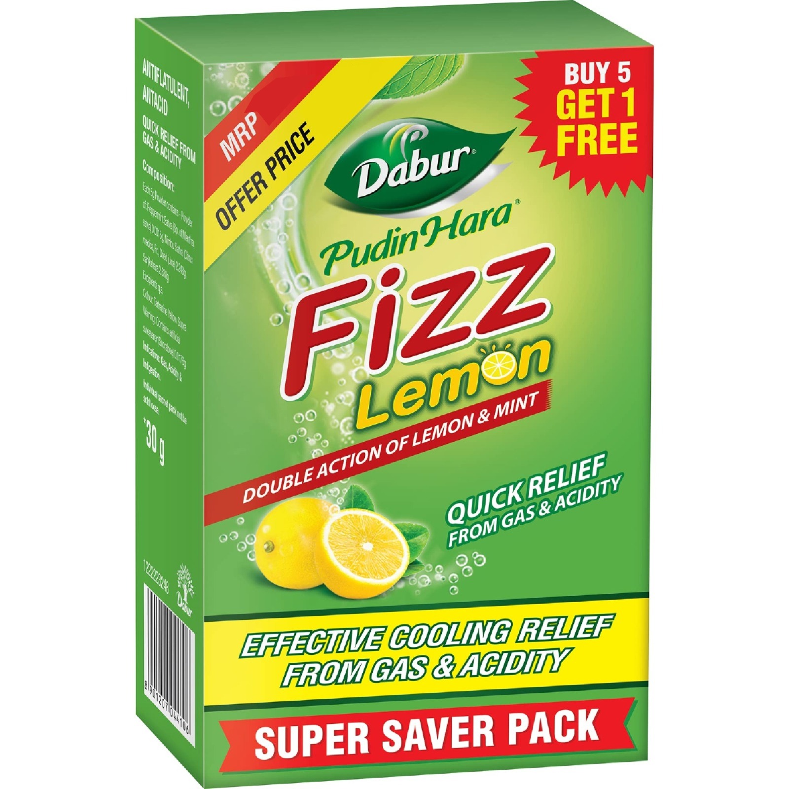 Dabur Pudin Hara Fizz Lemon 5g, 5+1 (Free)